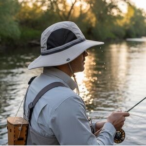 Simms Solar Sombrero Gray Fishing Hat Adjustable Chin Strap 50+ sun protection
